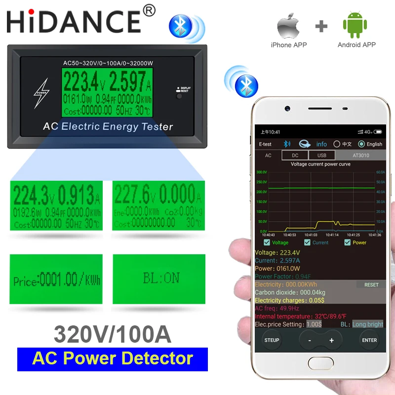 Preise AC Meter 100A Digital Spannung telefon app anzeige Power Energie Voltmeter Amperemeter strom Ampere Volt wattmeter tester detektor
