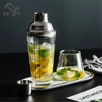 

TTLIFE 1PC 400ML Bar Wine Glass Mix Master Transparent Scale Cocktail Stainless Bar Bottle Tools Shaker Glass 304 Bar Measures