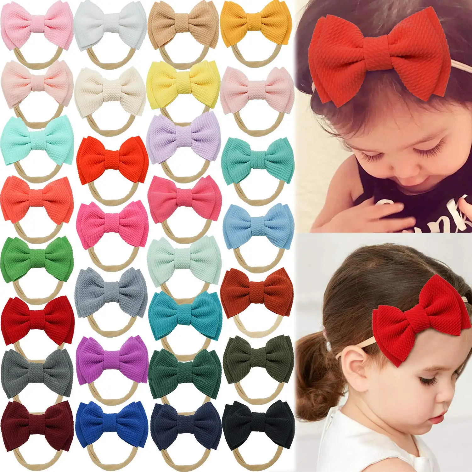 

30Pcs Baby Girl Headbands and Bows Knot Nylon Headwrap Hair bands for Newborn Toddler Children