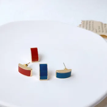 

Bright Eyes 925 Silver Plated 14K Real Gold Simple Rectangular Paste Earlobe Korean-style South Korea Oil Drop Small Ear Stud Wo