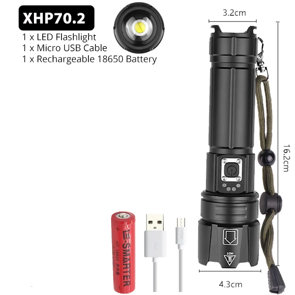 12000LM Ultra Powerful XHP70.2 LED Flashlight USB Rechargeable Tactical Light 5 light mode26650 Waterproof camping torch - Испускаемый цвет: B