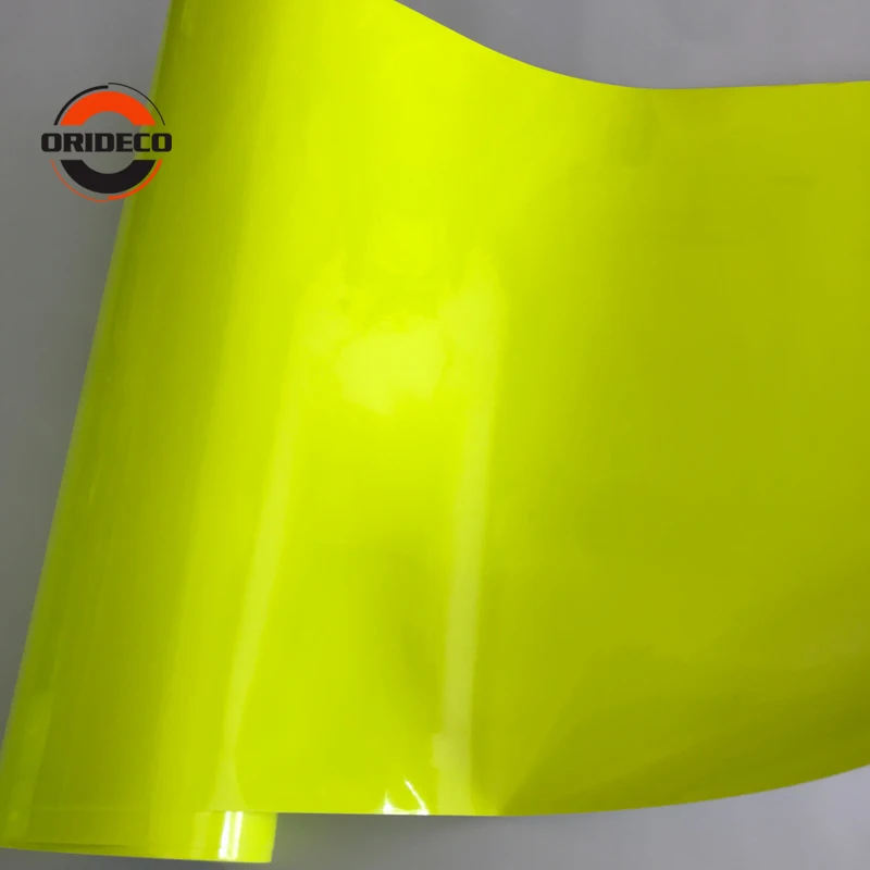 10/20/30/40/50*152CM Gloss Neon Neon Kuning Vinyl Kendaraan Mobil