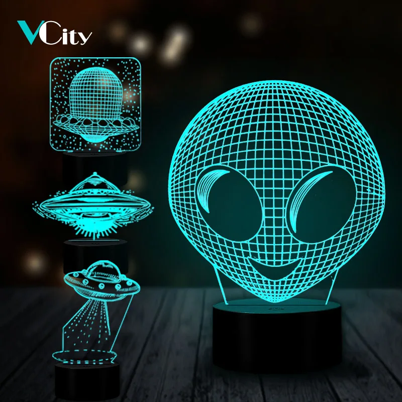 cheap VCity 3D Alien UFO Series LED Lamp Hologram Illusion Unique Nightlight Kid #039;s Creative Novelty Gifts Home Bedroom Sleeping Decor