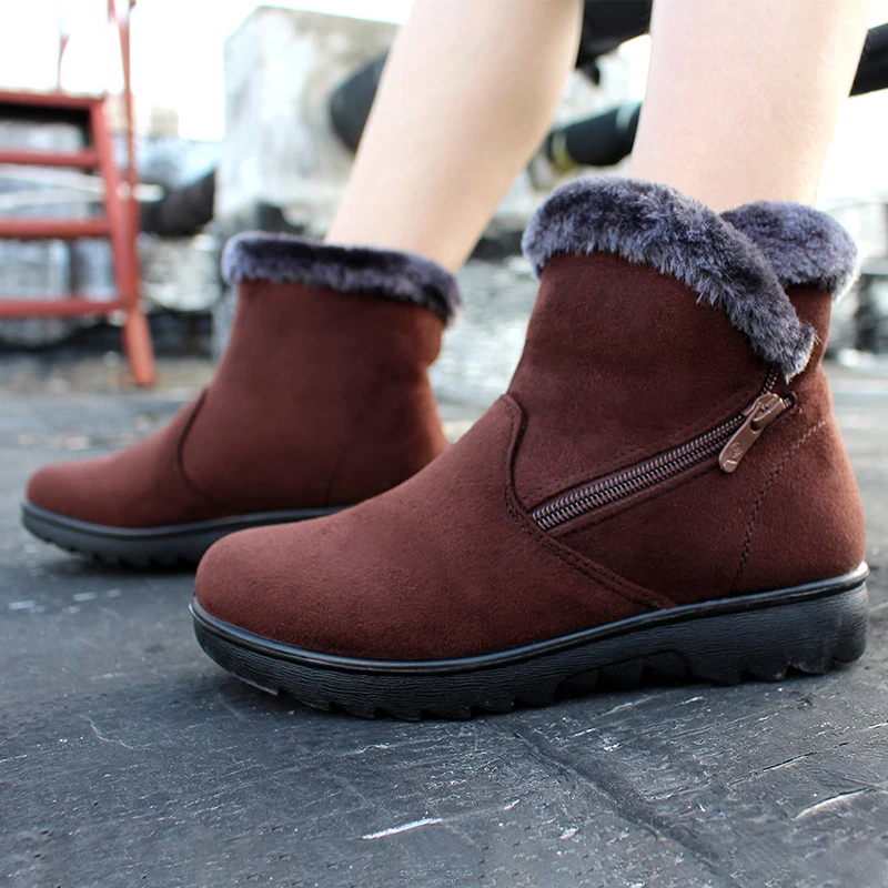 Ceny Kobiety śniegowe buty ciepła, krótka futro pluszowe zimowe botki Plus rozmiar platformy damskie zamszowe buty Zip kobieta komfort Drop Shipping