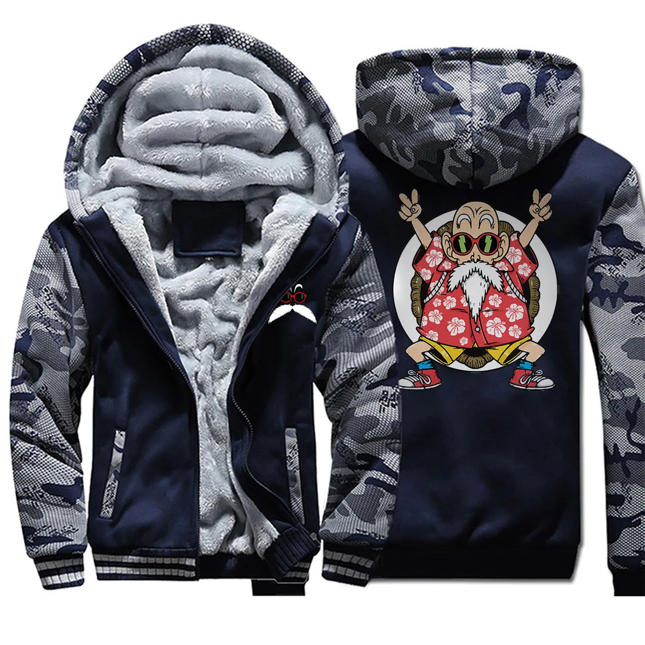 

Dragon Ball Master Roshi Japan Anime Camo Mens Jacket Winter Warm Zipper Camo Fleece Bodywarmer Harajuku Sweatshirt