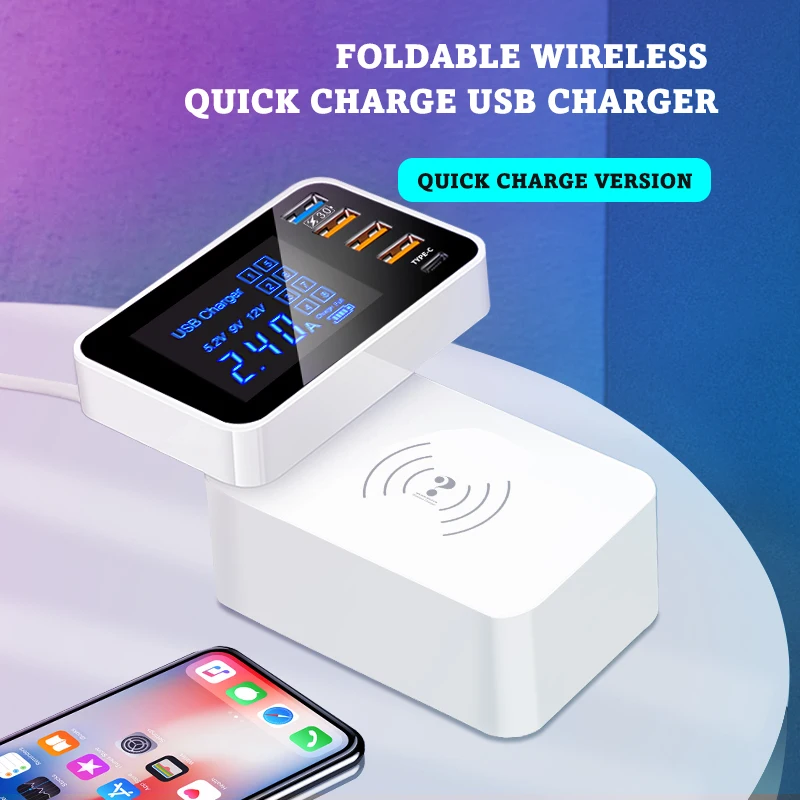 Winhow Смарт зарядное устройство QC3.0 quick charge type c 3 usb QI беспроводной универсальный для
