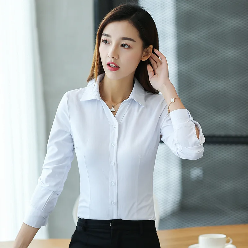 

women shirts korean fashion women white shirt plus size elegant women cotton V neck blouses shirts XXL blusas mujer de moda 2019