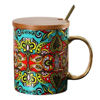 

Creative European-Style Palace China Mark Cup Export Household Vintage Ceramic Black Tea Coffee Cup with Lid Spoon