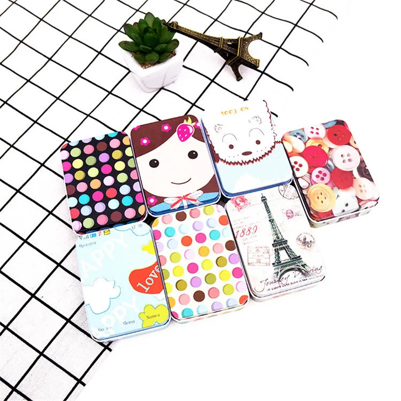

Modern Rectangle Mini Tin Box Cute Vintage Small Dot pattern Metal Candy Storage Boxs For Home Organizer Button Container
