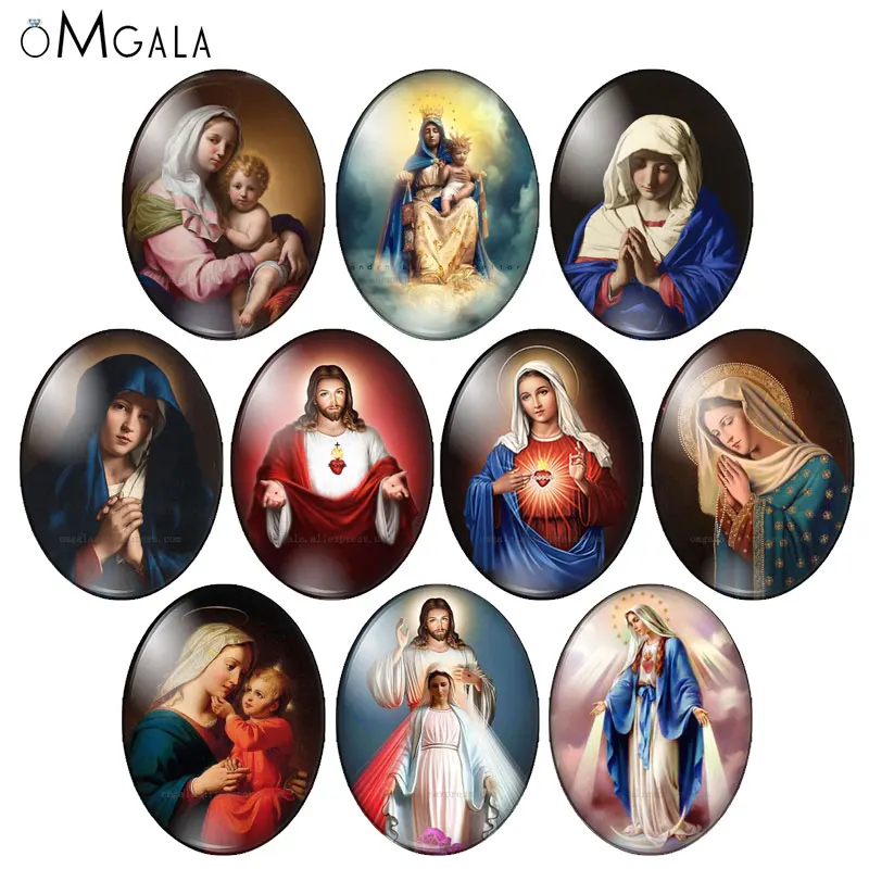 

Our Lady Virgin Mary And Jesus 10pcs 13x18mm/18x25mm/30x40mm Oval photo glass cabochon demo flat back Making findings