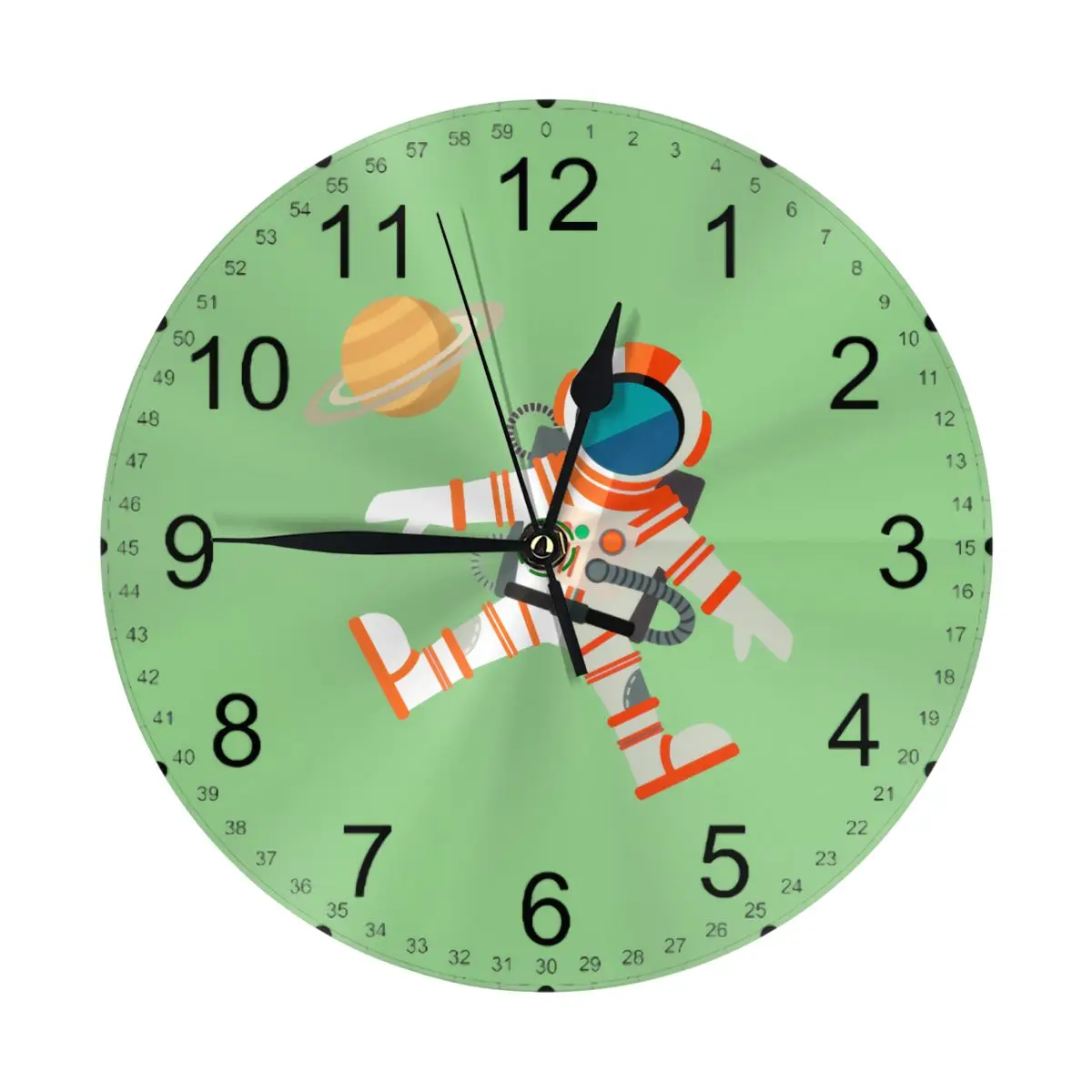 

Cartoon Space Astronaut Round Wall Clock 10 Inch Silent Non Ticking Battery Operated For Living Room Kitchen Bedroom Office