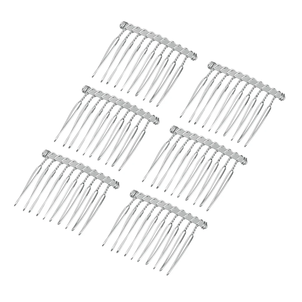 12 Pieces silver color and Gold Tone Metal Hair Combs Single Wedding Veil Side Comb for Bridal Hair Jewelry, 37 x 42mm