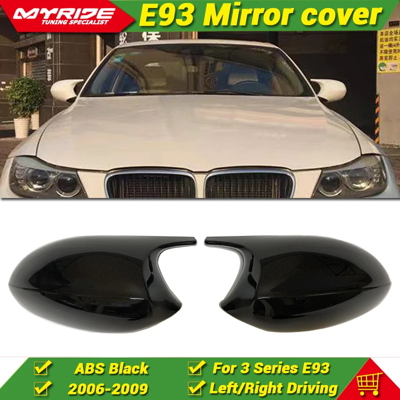 

For BMW 3-Series E93 2-Door Convertible Rear Mirror Cover Caps Add on Style M3 Look 2-Pcs 1:1 Replacement ABS Gloss Black 06-09