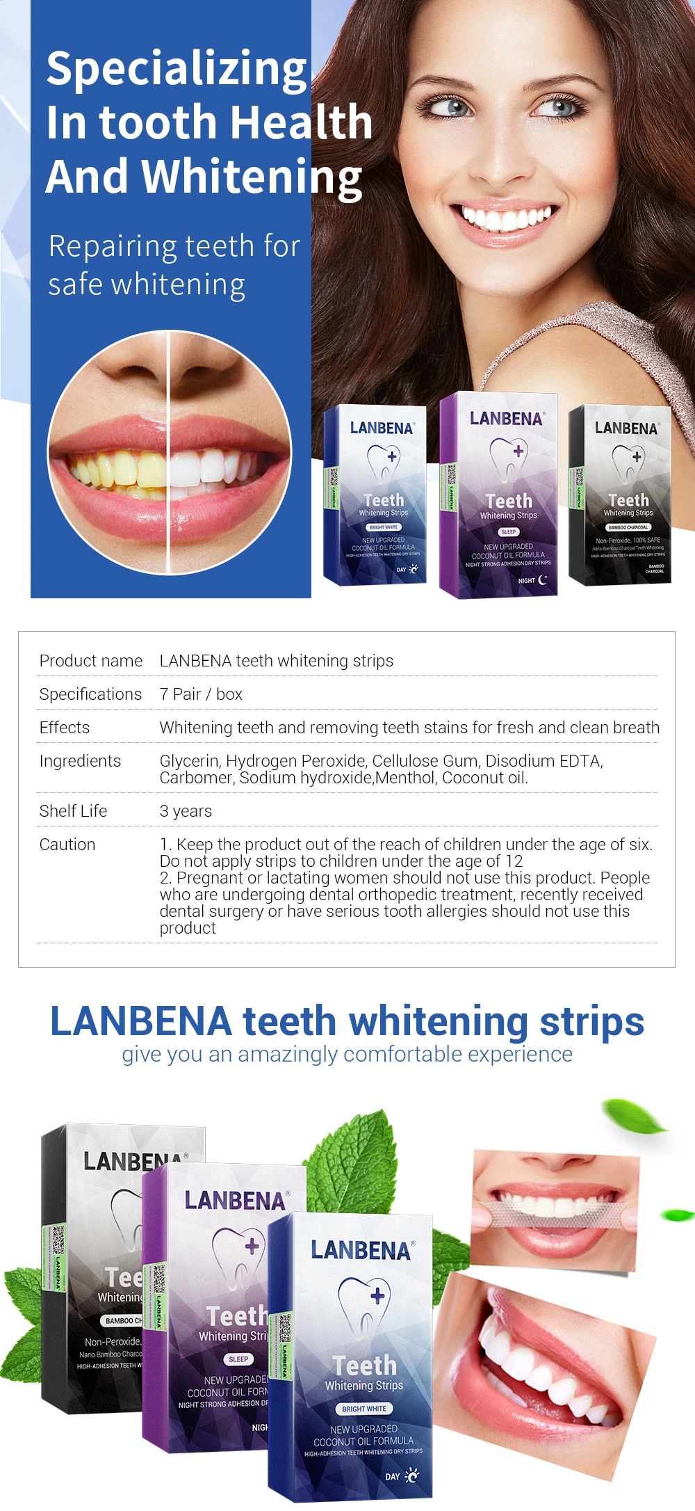 Lanbena отбеливание полости рта виниры для зубов белые полоски Удаляет налет пятна отбеливания зубов Стоматологические Инструменты 7 пар