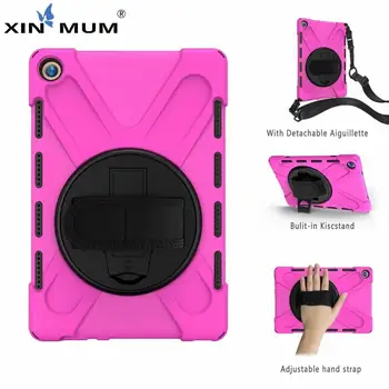 

silicon 360 Rotating Cover Stand Case For Huawei MediaPad M5 10.8 inch Kids Safe Shockproof Armor cover Hand Strap + Neck Strap