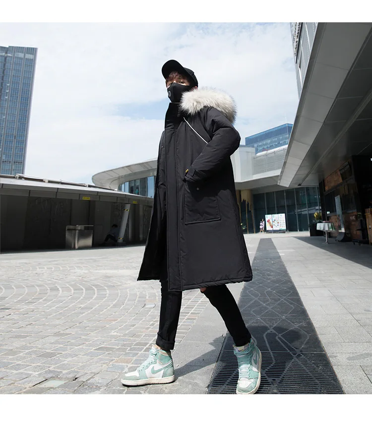 Версия молодежной жизненной силы средней длины случайный меховой воротник хлопок зимний тренд рабочая одежда с капюшоном большой размер хлопок пальто Мужская Корейская