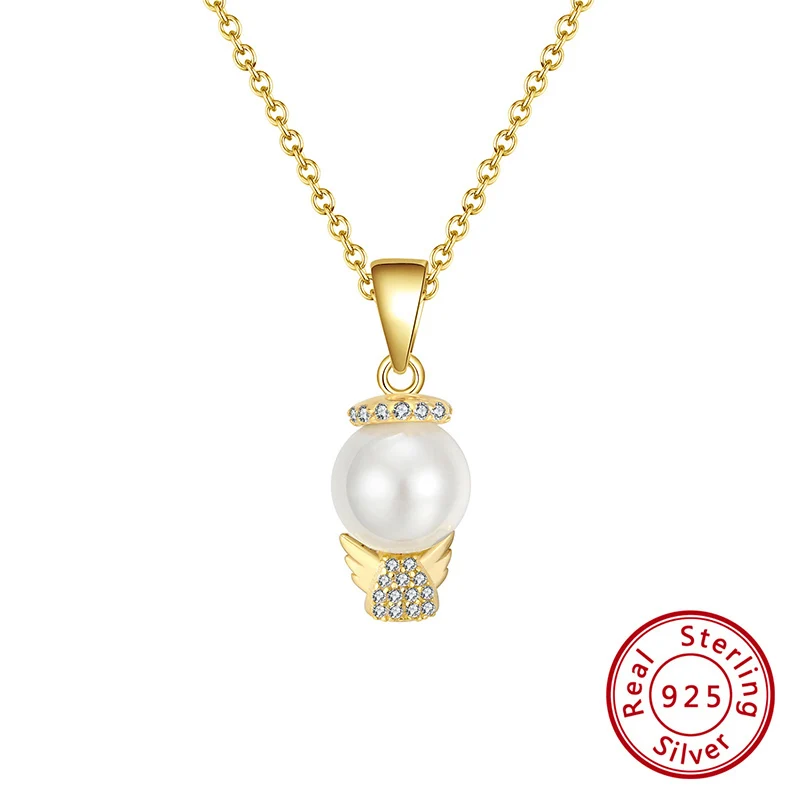 ORSA JEWELS подвеска «эльф» из стерлингового серебра с ангелом, ожерелье из чистого АААА циркона и жемчуга, ожерелье с подвеской золотого цвета, ювелирные изделия SN194 - Цвет камня: Gold Color