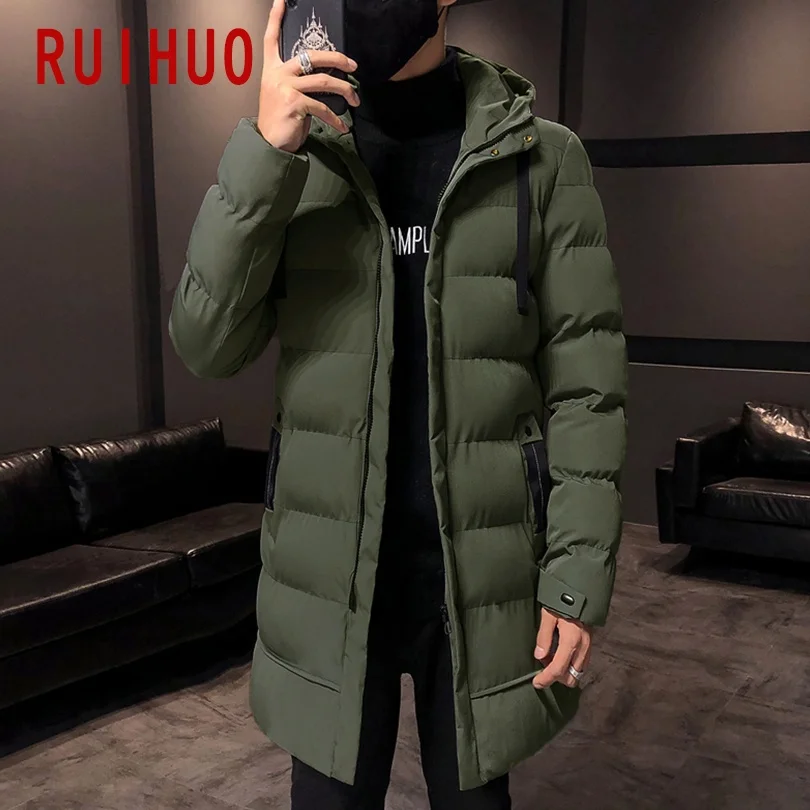 RUIHUO Длинная зимняя мужская Куртка парка 2020 куртка в стиле хип хоп Повседневная