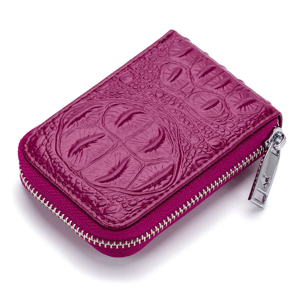 Бренд GO-LUCK, натуральная кожа аллигатора, 14 бит, Женский кошелек для карт, Женский кошелек на молнии, круглый чехол для карт, кошелек, ручная сумка для монет - Цвет: Rose purple