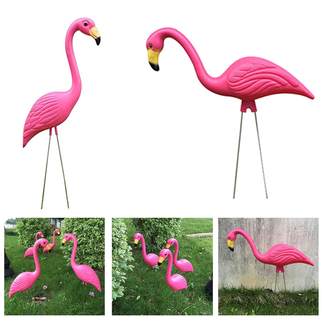 2x Plastic Pink Flamingo Lawn Figurine Garden Party Ornament Decor DIY Craft