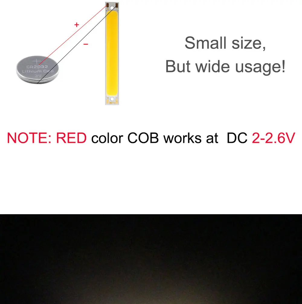 60mm 2.36in 2V 3V COB Light Source 1W 3W LED Bulb 3.7V Lamps for Work Car Lights DIY Warm Cool Red Blue Color 6CM Strip (8)