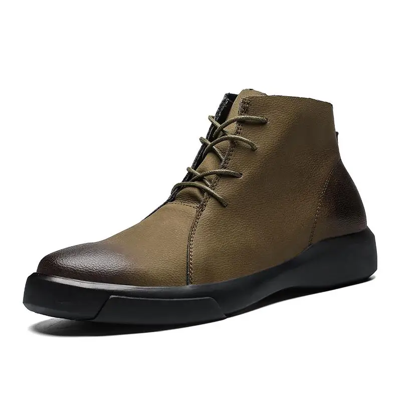 UEXIA/; модная Высококачественная Зимняя мужская обувь; теплые зимние ботинки; обувь для пустыни; тактическая обувь; кожаные уличные кроссовки; ботильоны - Цвет: No fur Army Green
