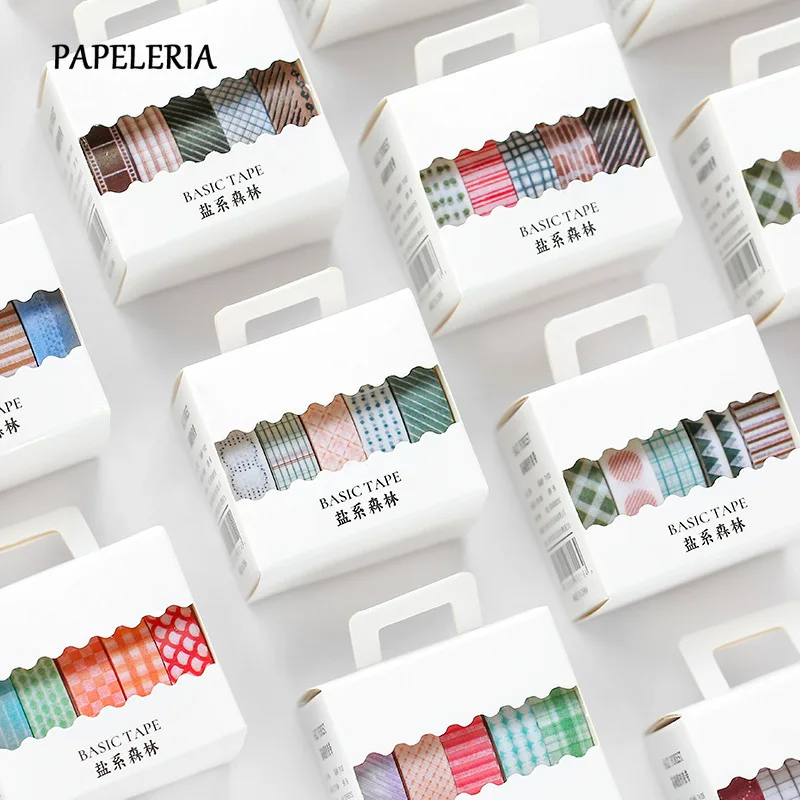 

PAPELERIA 5pcs/set Kawaii basis Washi Tape Japanese Journal Masking Tape DIY Scrapbooking Decoration Stickers Stationery Supply