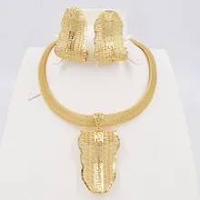 Nieuwe Hoge Kwaliteit Ltaly 750 Goud Kleur Sieraden Voor Vrouwen Afrikaanse Kralen Mode Ketting Set Oorbel Sieraden