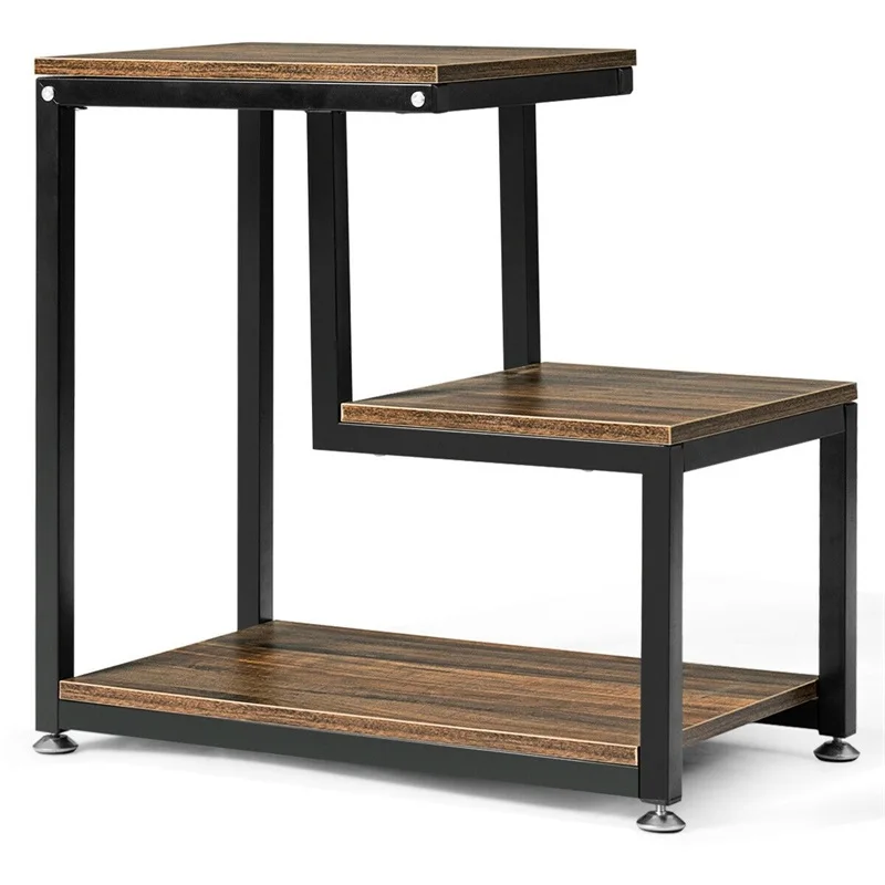 

3-Tier Living Room Side Table with Storage Shelf Living Room Chic Stair Step Design Versatile Accent Console Tables HW61403