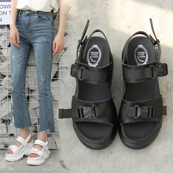 

Leisure Breathable Sports Sandals Ankle Strap Open Toe Summer Women Sandals Ankle Strap Solid Casual Thick Platform Beach Shoes