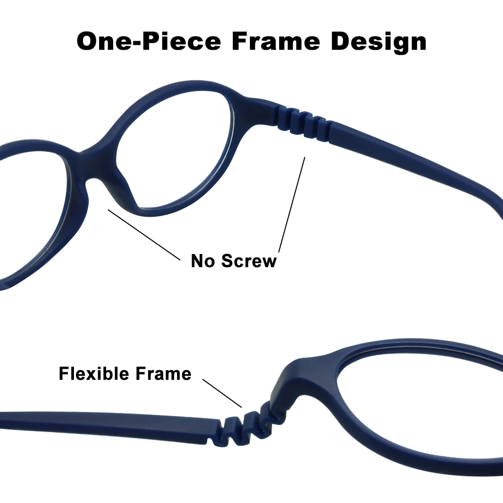 Kids Glasses One-piece Kids Glasses No Screw with Plano Lenses Size 47mm, Bendable Boy's Glasses & Strap, Durable Safe Children Frame