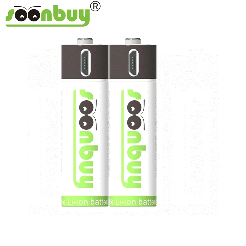 

soonbuy 2PCS AA 1.5 v1500mAh capacity 2250mwh li-polymer Li-ion battery with rechargeable lithium battery USB+USB cable