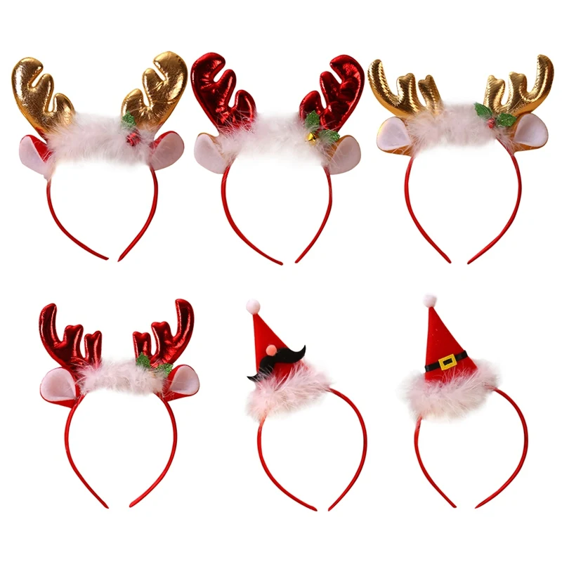 Christmas Headbands Christmas Decorations Fluffy Antlers Bells Headbands Head Ornaments Children's Party Dresses