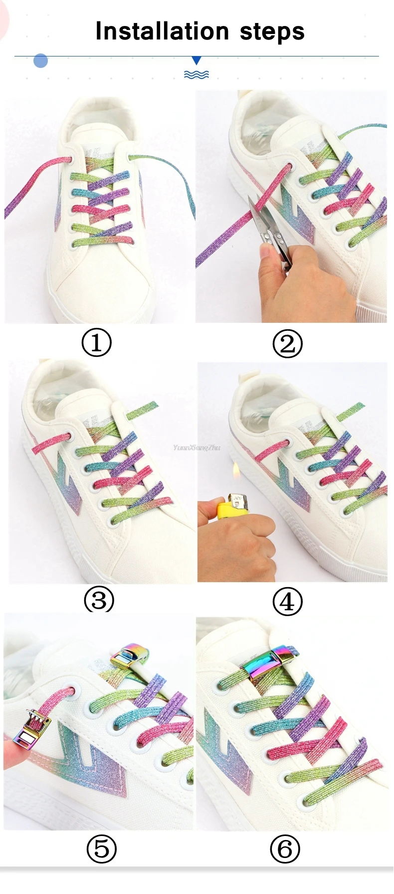 New Rainbow Magnetic Lock Shoelaces Elastic No tie Shoe laces Sneakers Shoelace Kids Adult Lazy Laces One Size Fits All_voghion.com