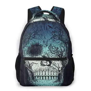 

School Bags for Teenagers Boys School Bag Boy Abstract Skull Trees With Black Crow Students Book Satchels