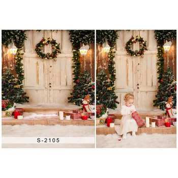 

Vinyl wooden door Photography Background Christmas tree Gift box Backdrops for Photo Studio
