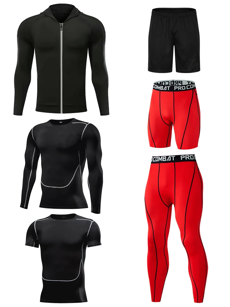 

SheDao 6 Pcs/Set Men's Compression GYM Tights Sports Sportswear Suits Training Clothes Suits Workout Jogging Clothing Tracksuit