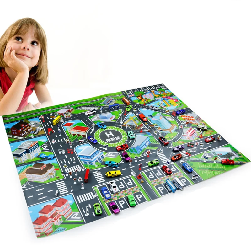 

128cm City Traffic Road Carpet Playmat Car Park Play Game Mat Waterproof Non-woven Baby Crawling Mats Kids Educational Toy Y005