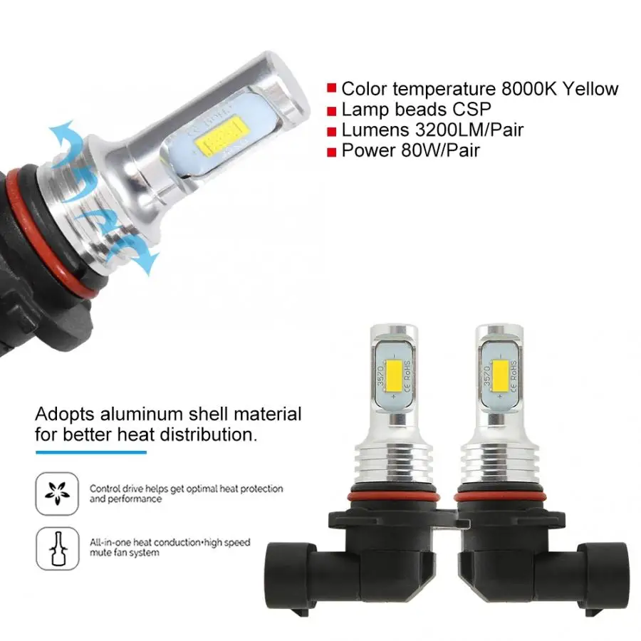 1 пара 9005/HB3 8000K 12 V-24 V желтый CPS противотуманная фара с алюминиевой оболочкой для Автомобили, грузовики противотуманные фары