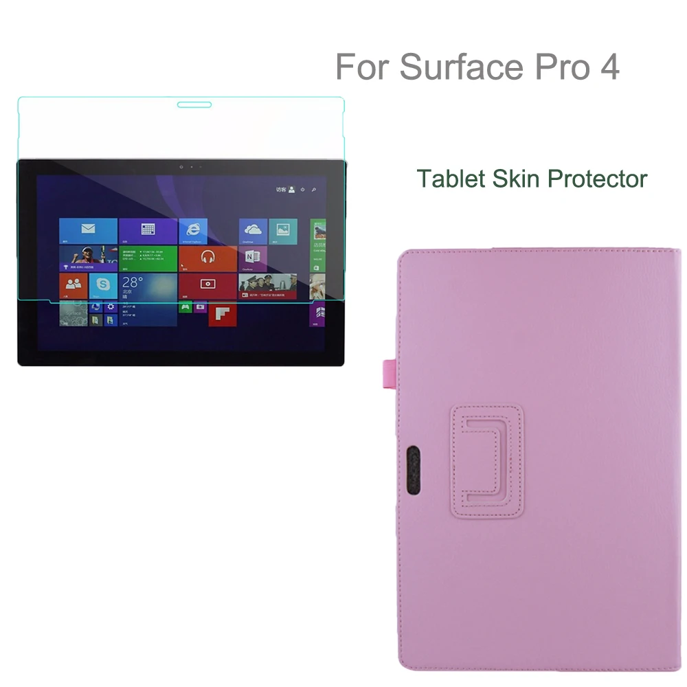 Для microsoft Surface Pro 4 12,3 Tab Чехол Жесткий кожаный жесткий чехол Роскошный умный чехол W. Планшет закаленное стекло экран защитный - Цвет: Розовый