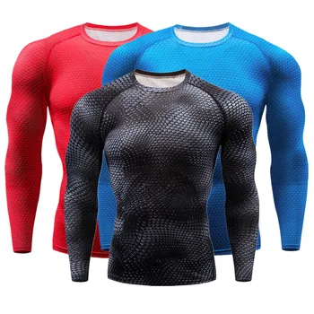 

Snake Skin Print Design Men Compression Fitness Tight Sport Shirt Gym Clothing Bodybuilding Long Sleeve Running T-Shirt