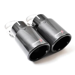 1Pc Setrs Logo Car Modification Glossy Black Bevel Edge Exhaust Pipe Curly Fiber Carbon Muffler Tip