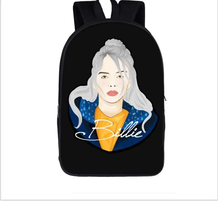 Billie Eilish 3D печать 16-дюймов черный рюкзак для студентов школьная сумка для мальчиков и девочек, рюкзак mochilas настроить дорожные сумки - Цвет: Picture color
