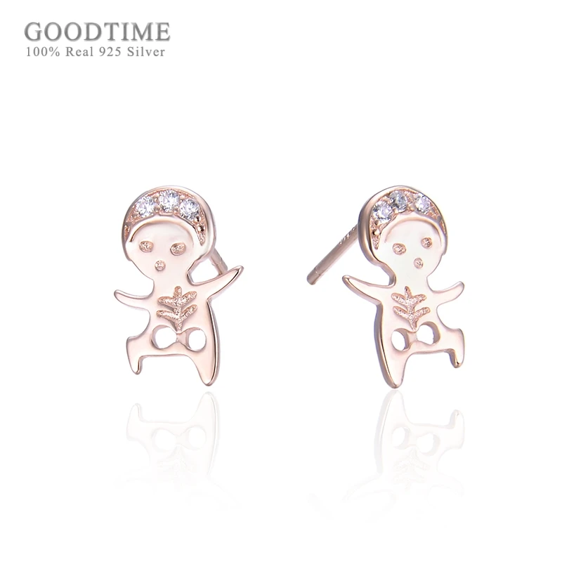 

Fashion Earring Pure 925 Sterling Silver Earrings Rose Gold Dance Doll Shaped Interesting Zircon Stud Earrings For Women Girl
