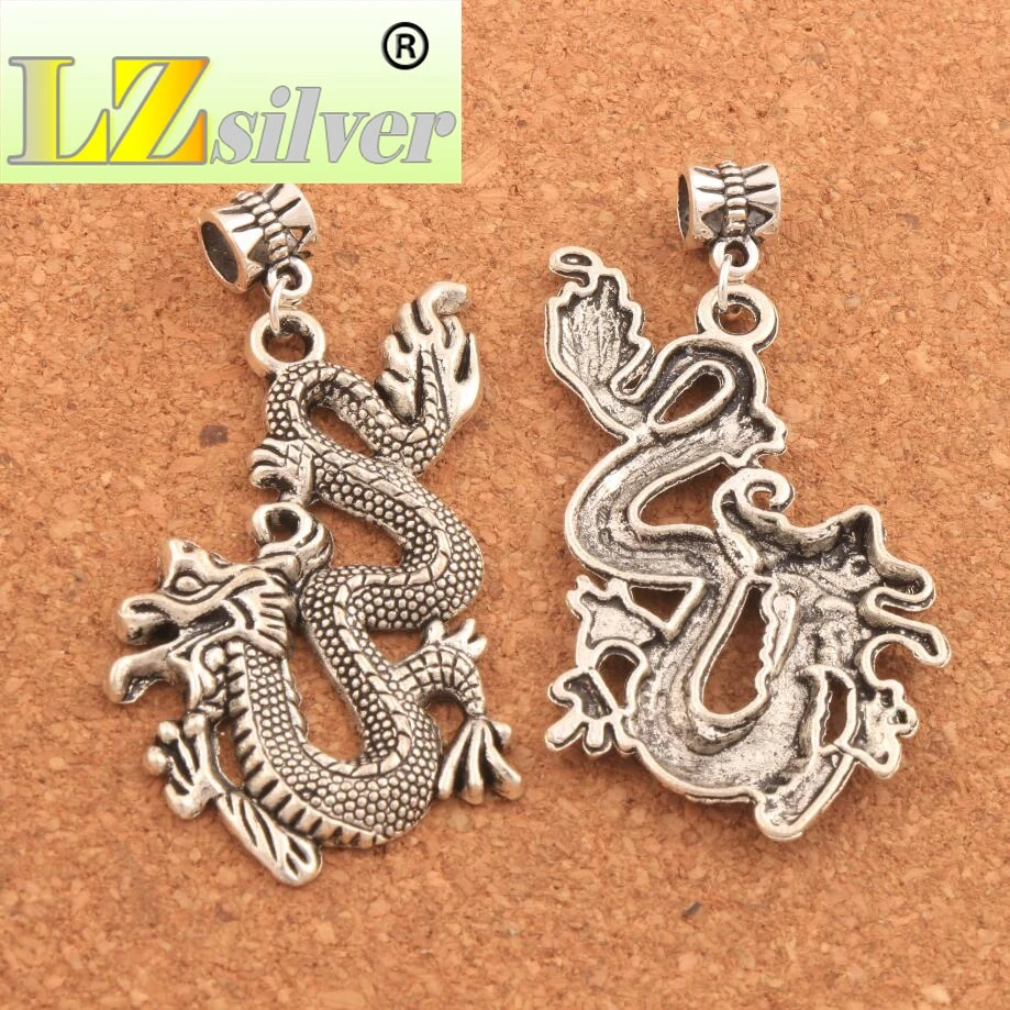 40PCS Zinc Alloy Dragon Charm Beads Fit European Bracelets Jewelry DIY B685 57.8x29.7mm