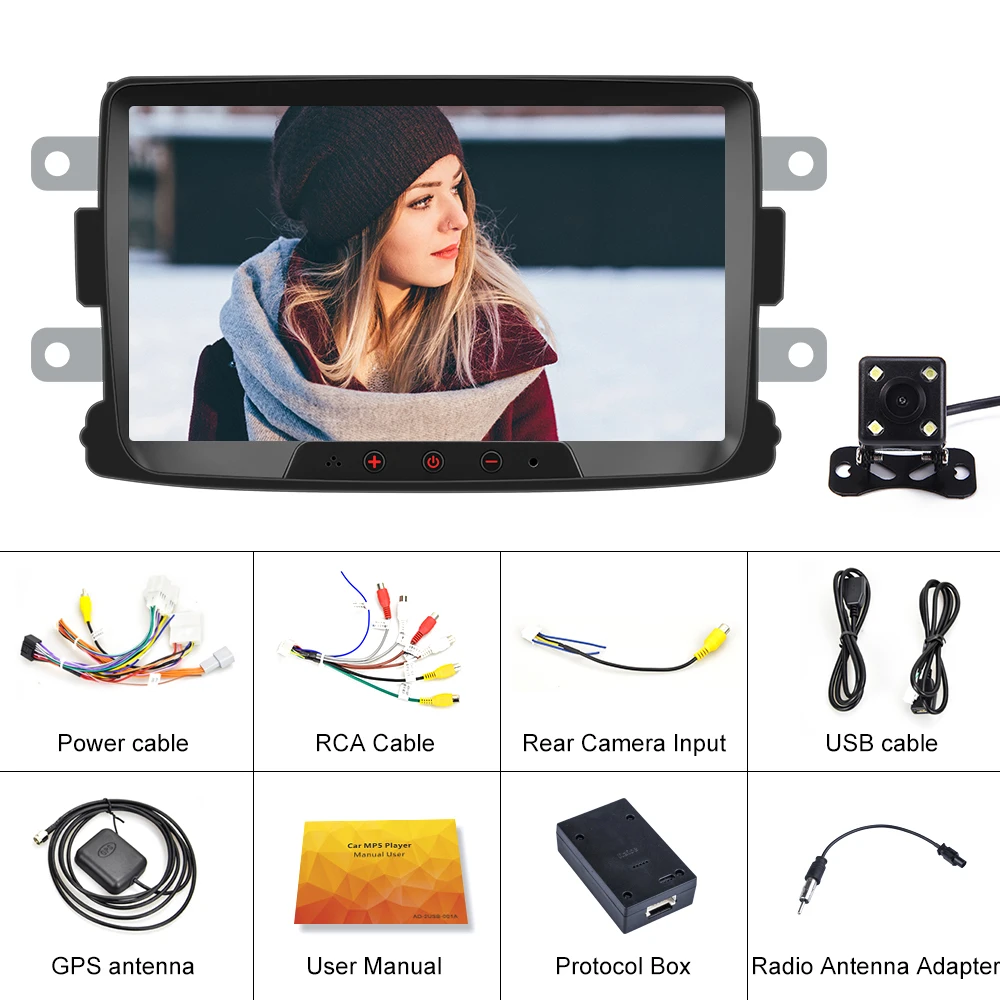 Camecho 2 din автомагнитола 8 ''Android 8,1 автомобильный мультимедийный плеер gps Wifi 1+ 16G для Renault Sandero Duste Logan Dokker Автомагнитола - Цвет: With 4 LED Camera