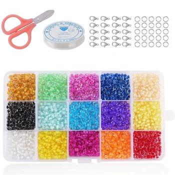 

7500Pcs Glass Seed Beads, Mixed Colors Small Pony Beads Assorted Kit Multi Colors Lustered Loose Spacer Beads, 3mm Round, Hole 1
