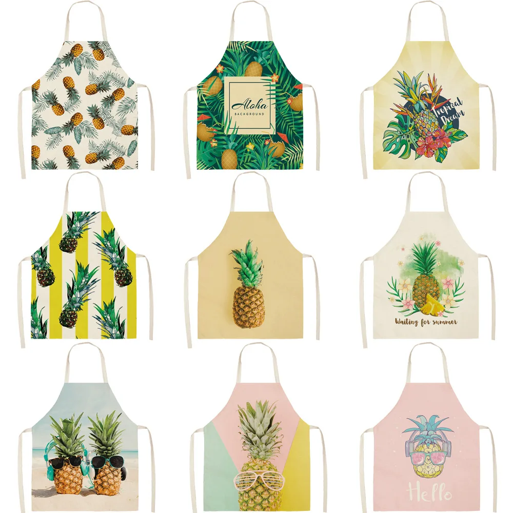 

Pineapple Tropical Cleaning Art Aprons Home Cooking Kitchen Apron Cook Wear Cotton Linen Adult Bibs 66x47cm