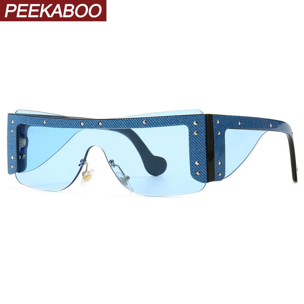 Мужские солнцезащитные очки без оправы Peekaboo синие Квадратные Солнцезащитные с