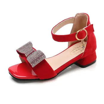 

3 Colors Children Princess Sandals Kids Girls Wedding Shoes High Heels Dress Shoes Bowtie Red Pink Black Shoes For Girls
